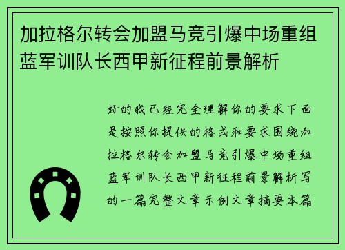 加拉格尔转会加盟马竞引爆中场重组蓝军训队长西甲新征程前景解析